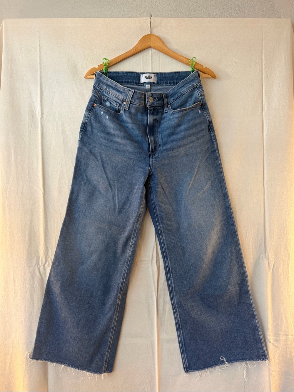 PAIGE Wide Leg High-Rise Jeans in Blue Denim